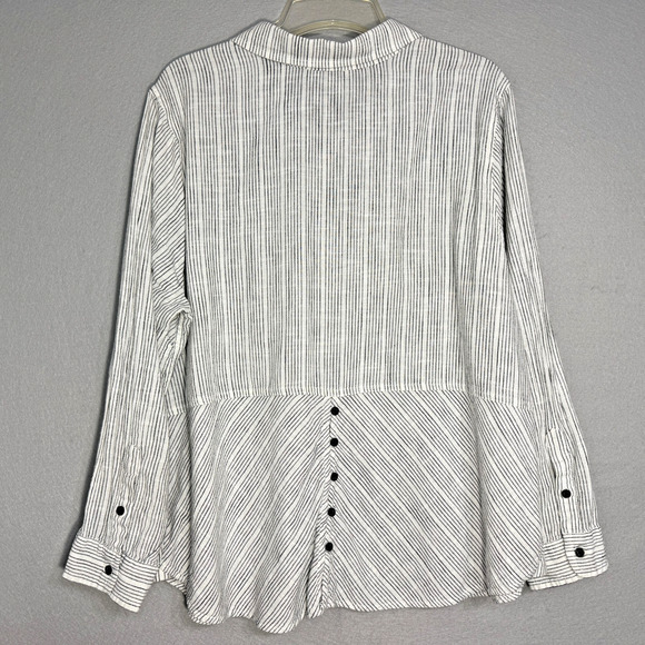Lucky Brand Women's Cotton Blend Striped Shirt Size 1X Oversized Minimalist Boho - Picture 2 of 8